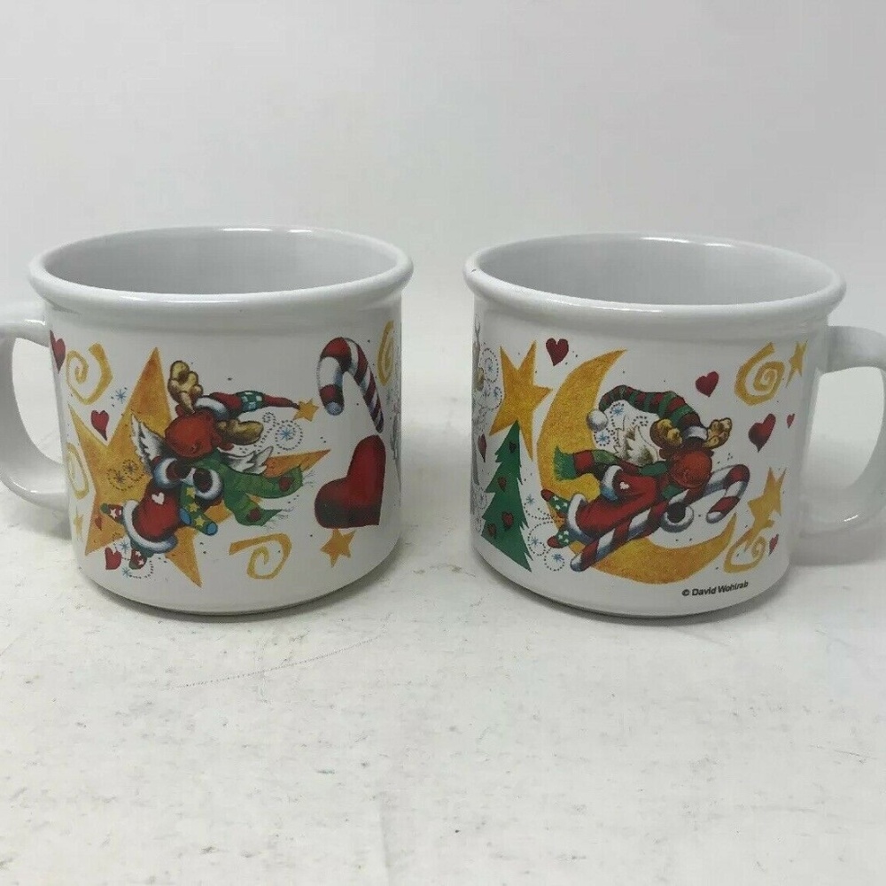 Lot of 2 David Wahlrab Coffee Mug Mugs Christmas
